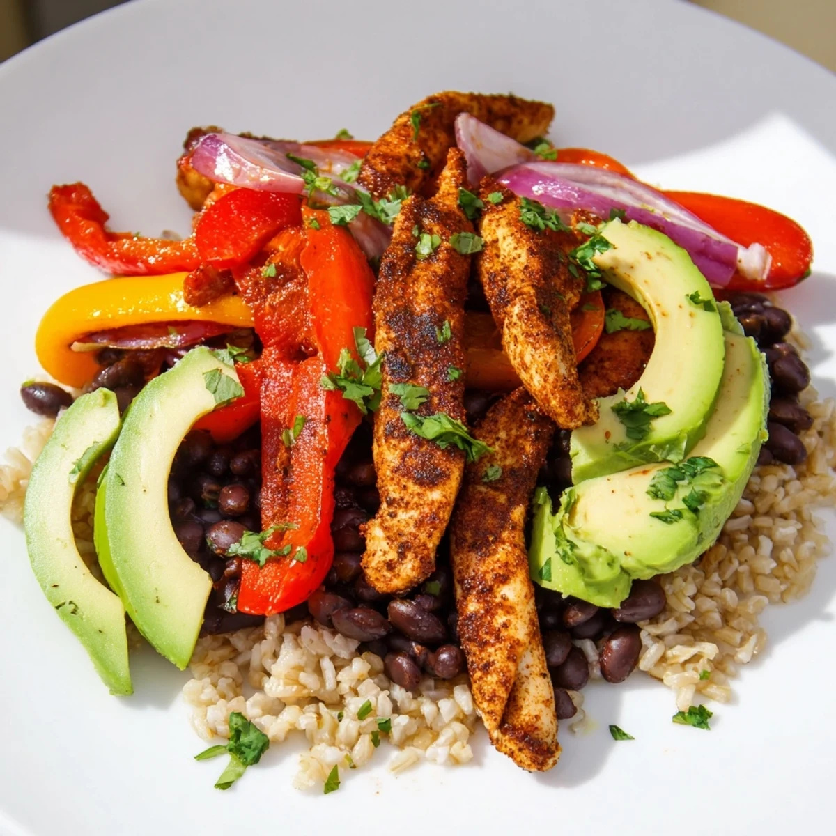Meal prep featuring delicious Make-Ahead Chicken Fajita Bowls, filled with savory chicken, beans, and fresh ingredients.