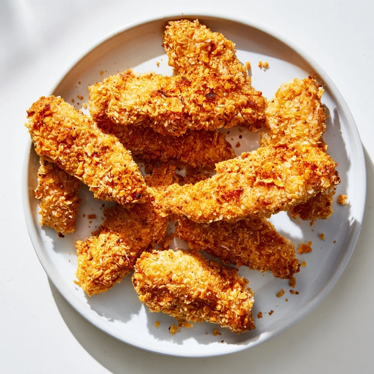 Golden-brown crispy baked chicken tenders, perfectly crunchy with a juicy interior, ready to serve.