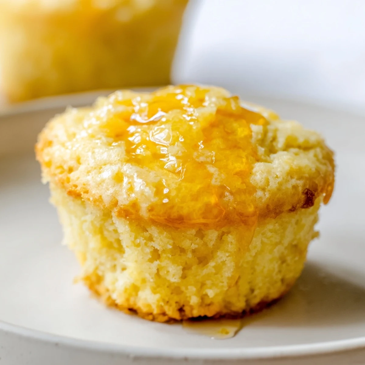 A close-up of freshly baked Honey Butter Cornbread Muffins, with a sweet honey-butter glaze glistening.
