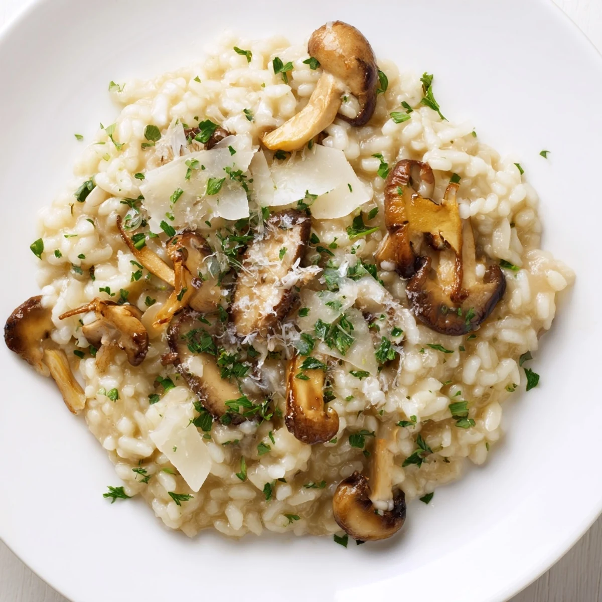 Close-up of velvety Stove-Top Creamy Risotto, with visible grains and a luxurious, creamy texture.