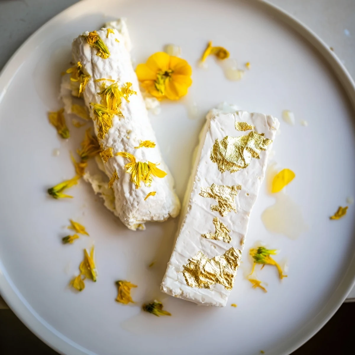 This elegant The Gilded Lily cheese board features creamy cheeses and edible flowers for a visual treat.