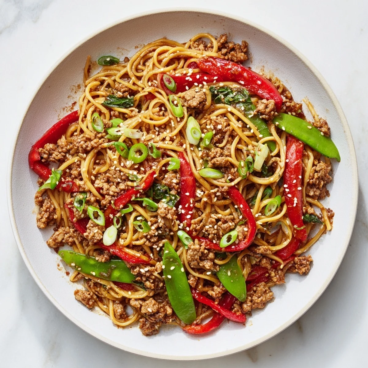 Sesame Hoisin Ground Chicken Pasta
