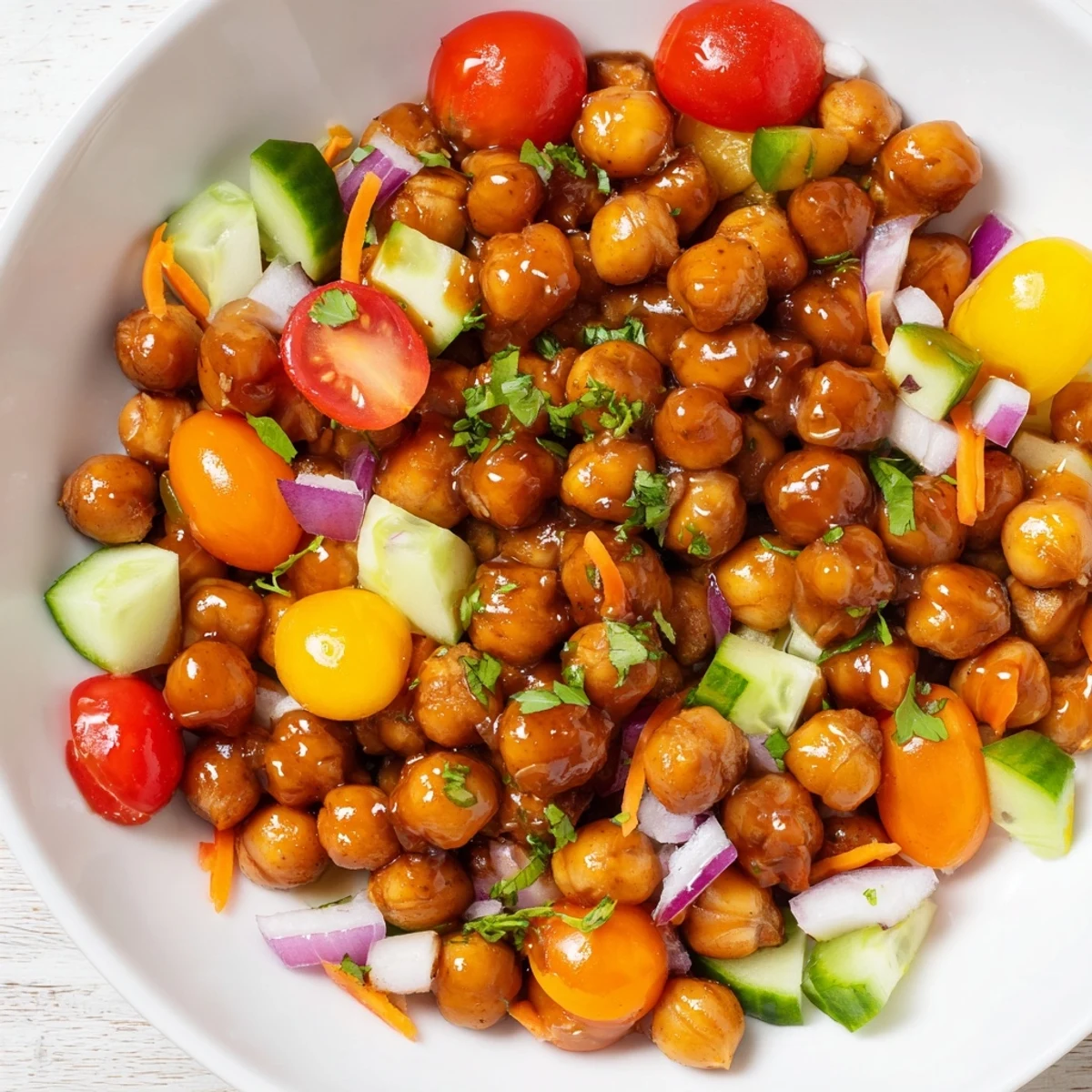 Tossed in zesty dressing, this BBQ Chickpea Salad features flavorful, tender chickpeas and fresh vegetables.