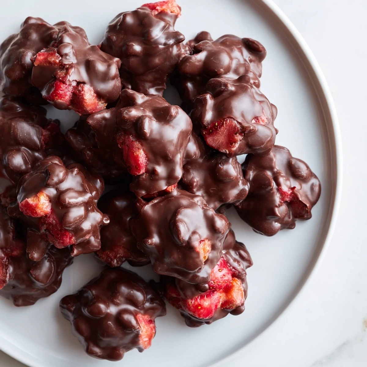 A delightful view of chilled Strawberry Yogurt Clusters ready to eat, a healthy snack option.