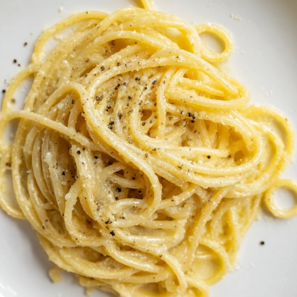 Steaming bowl of Lazy Girl Three-Ingredient Pasta, coated in creamy Parmesan and butter sauce.