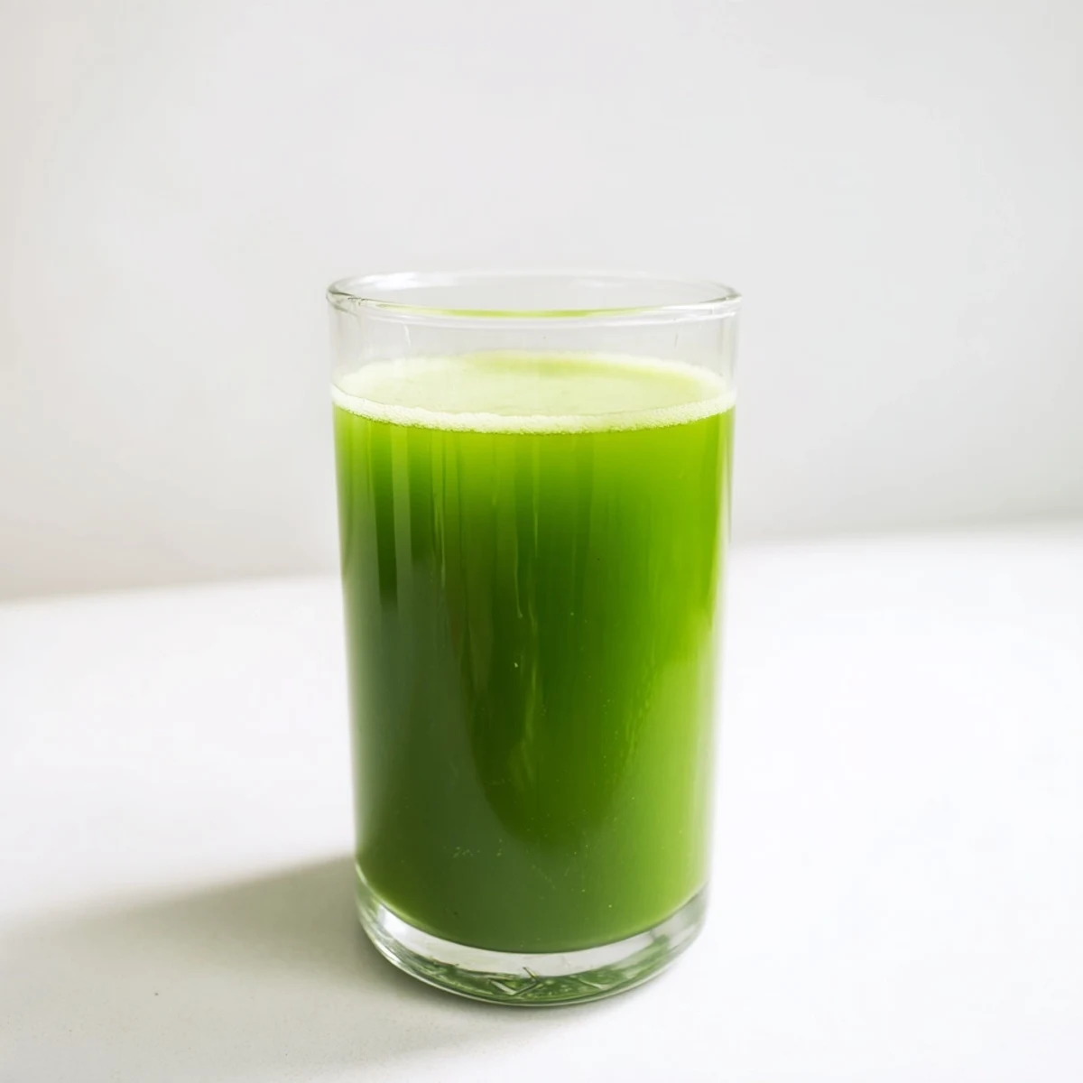 Clear glass pitcher of Cabbage and Kale Detox Juice with visible pulp, surrounded by chopped green apples and cucumbers on a marble countertop.