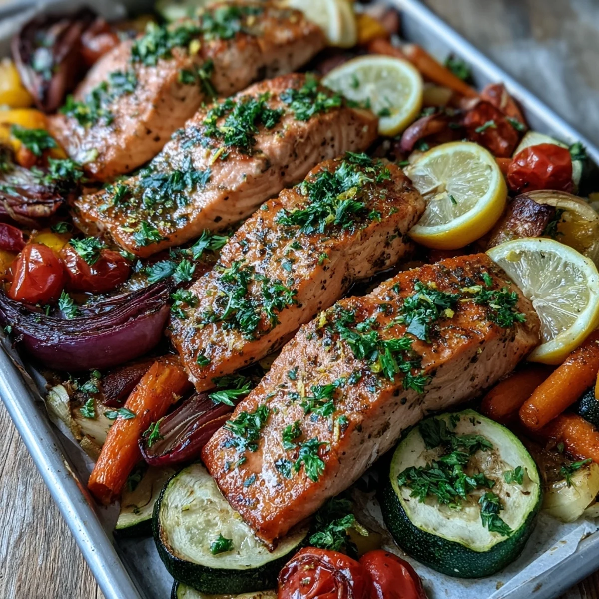Sheet Pan Salmon and Veggies Bowl showcases a colorful, caramelized medley perfect for a healthy weeknight dinner.  