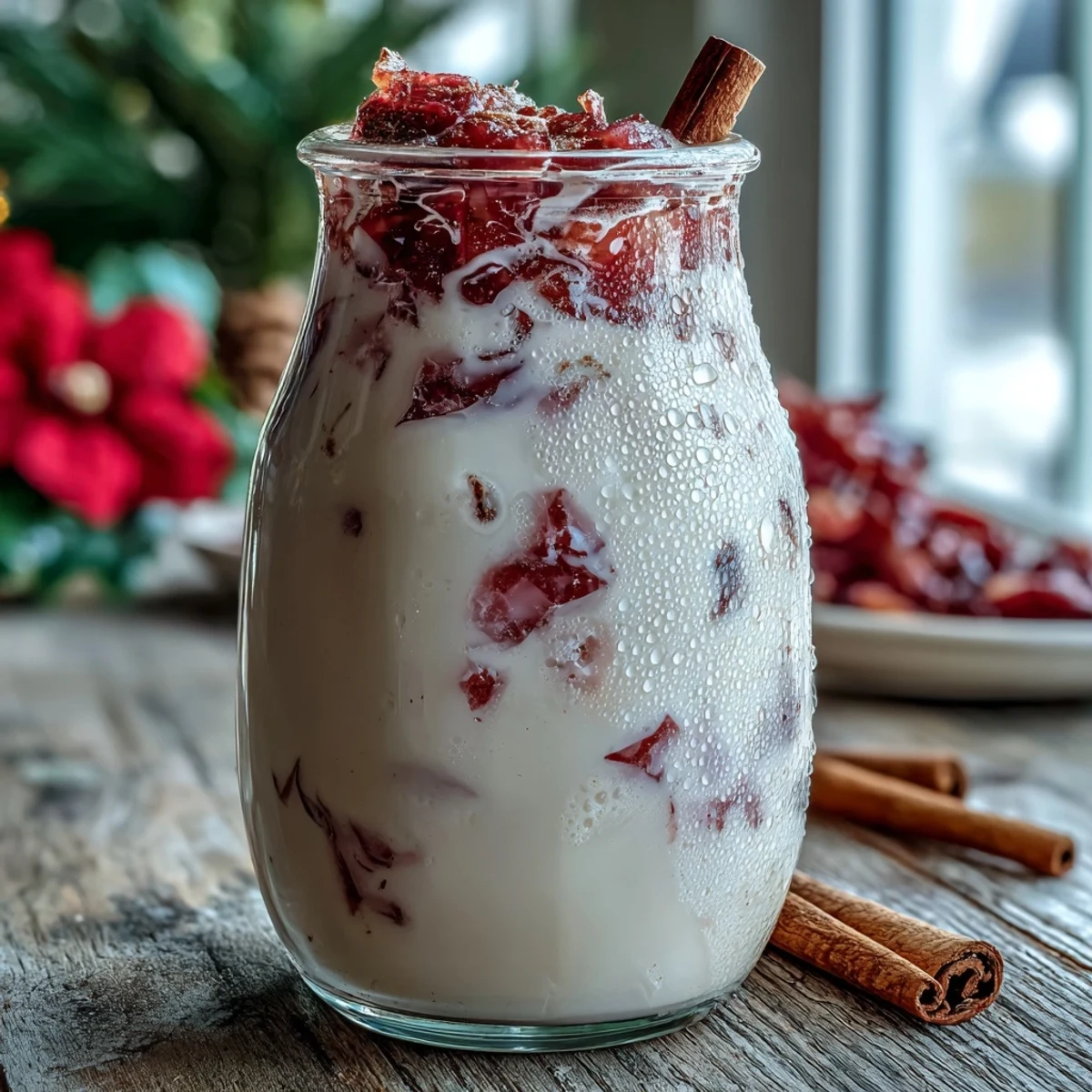 Sweet tropical Guava Coquito blends coconut milk, rum, and guava marmalade over ice, perfect for Christmas celebrations.