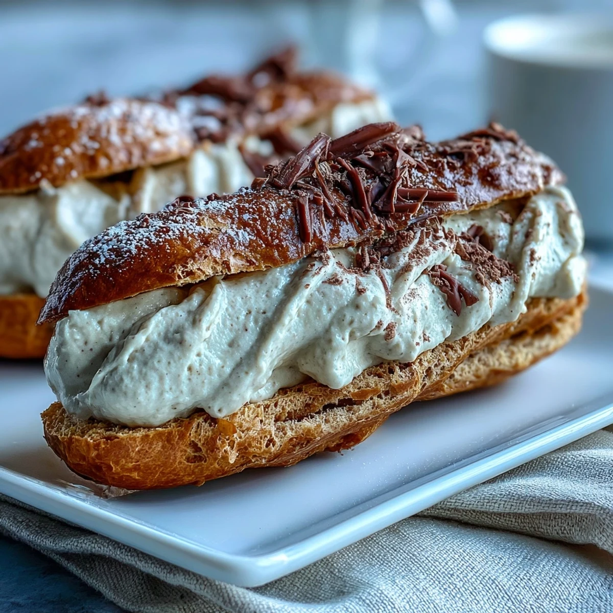 Chilled Hojicha Pastry Cream in a bowl with a whisk, perfect for Japanese-French fusion desserts or filling delicate choux pastry.