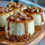 Housewarming Mini Cheesecakes with golden graham cracker crust and smooth cream cheese filling, topped with fresh berries for a festive dessert platter.