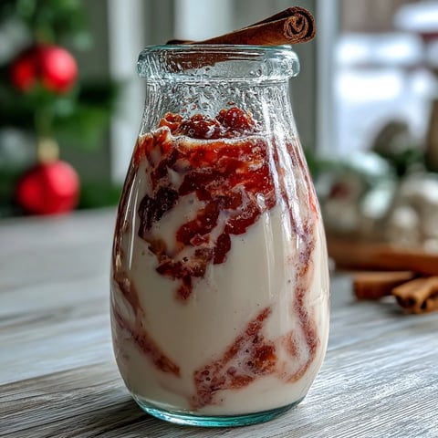 Creamy Guava Coquito garnished with cinnamon sticks, a festive Puerto Rican holiday drink served chilled in small glasses.