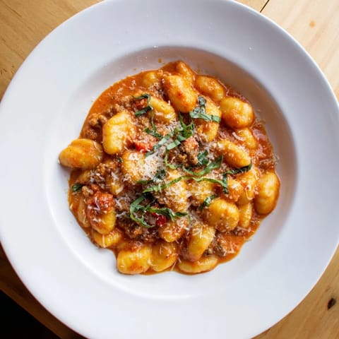 Sizzling Italian sausage melds with gnocchi and tomato cream in this delicious Creamy Tomato Gnocchi.