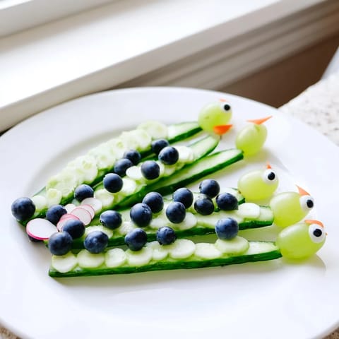 Crisp cucumber blue grapes