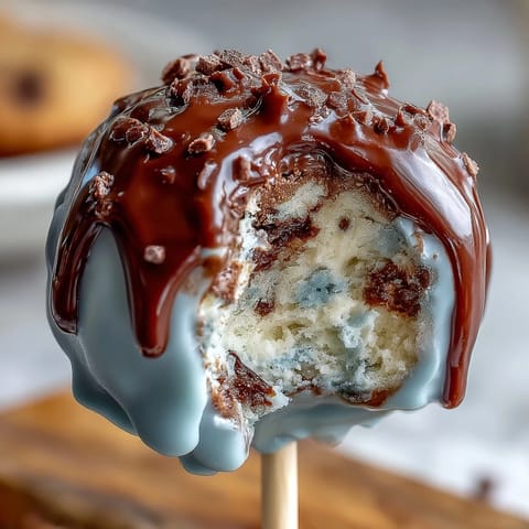 Bite-sized vanilla cake pops dipped in smooth robins egg blue chocolate and decorated with cocoa speckles for a whimsical look.  