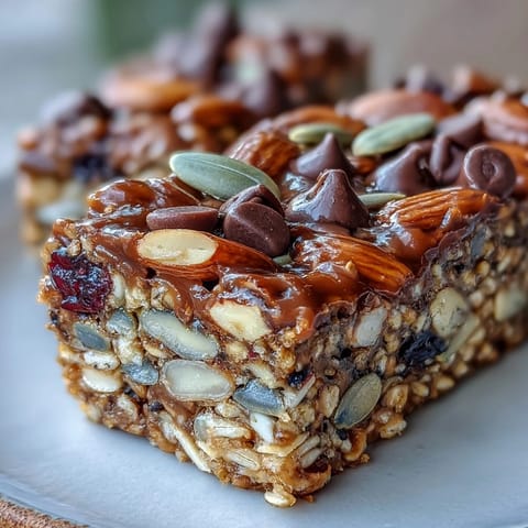 Nut-free granola bars with honey and oats, chewy and golden, packed with seeds and dried fruit for a wholesome, on-the-go snack.
