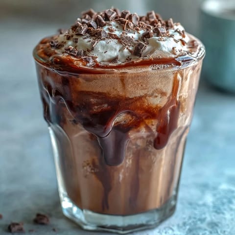 Rich and creamy chocolate cream cold brew coffee with chocolate syrup drizzle and cocoa powder garnish in chilled glasses.