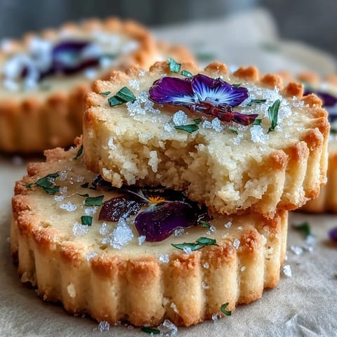 Golden shortbread cookies decorated with delicate pansies and violets, ideal for Easter dessert platters.  