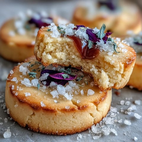A tray of buttery shortbread cookies topped with vibrant edible flowers, perfect for spring celebrations.  