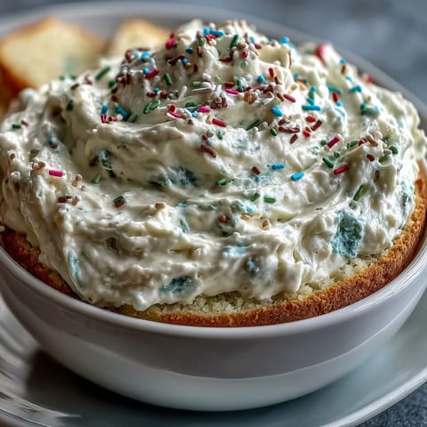 Festive Spring Birthday Party Sprinkle Funfetti Dip Cake with vibrant sprinkles.