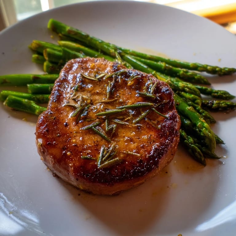 Freshly roasted One-Pan Lemon Herb Pork Chops with Asparagus, paired with bright lemon and herbs.