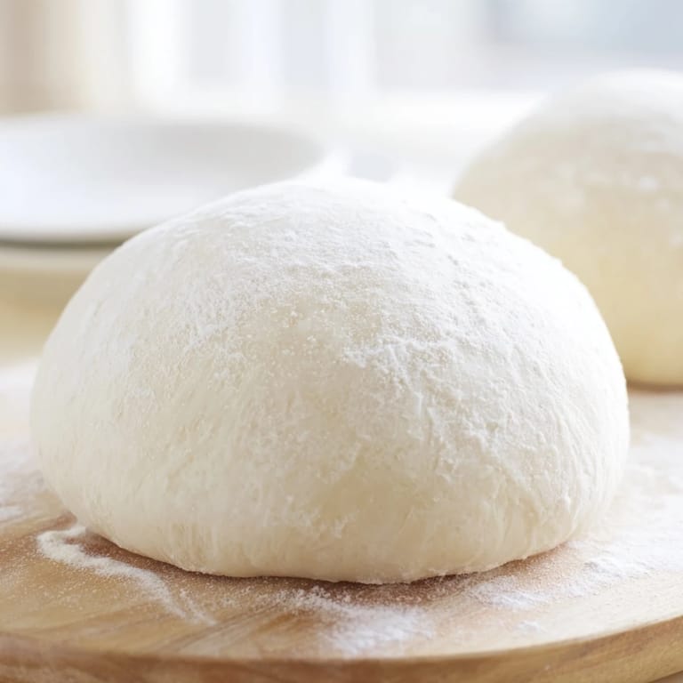 Homemade Pizza Dough, soft and airy after rising, prepared for a family's pizza night feast.