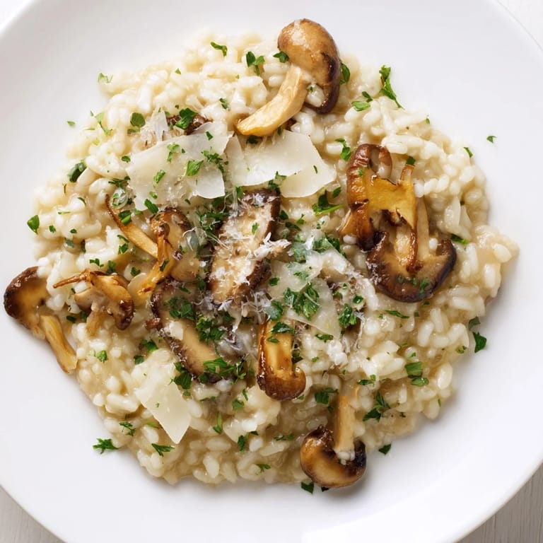 Close-up of velvety Stove-Top Creamy Risotto, with visible grains and a luxurious, creamy texture.