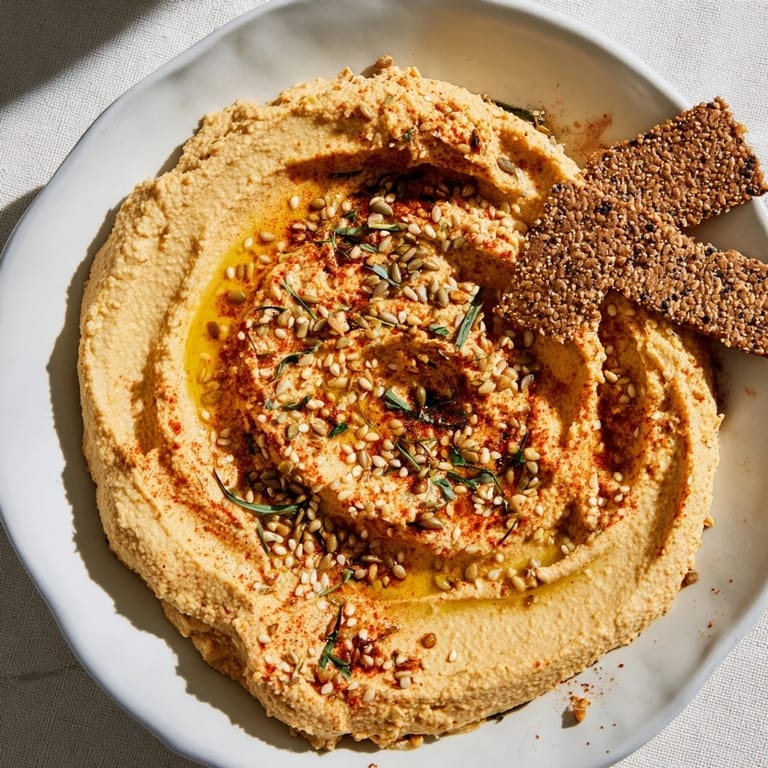 A delicious Sandstone Canyon appetizer: layered hummus with crisp crackers, perfect for dipping with lemon.
