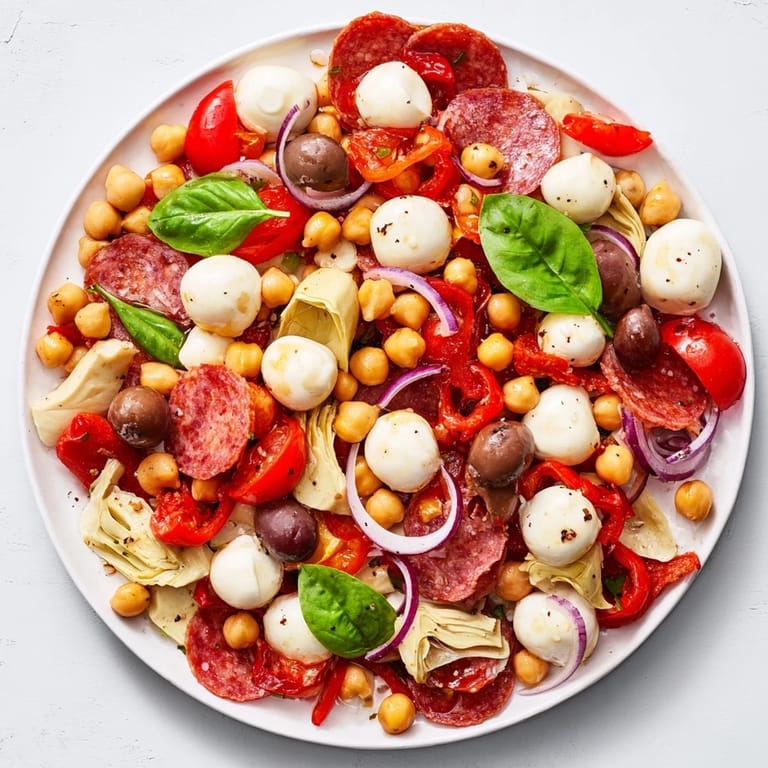Enjoy a refreshing scoop of this delicious Antipasto Chickpea Salad, perfect for a light lunch!