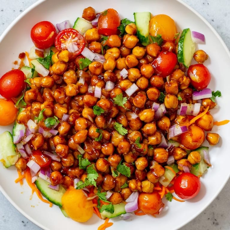 Chilled BBQ Chickpea Salad with a bright dressing, a cool and refreshing vegetarian meal, perfect for summer.
