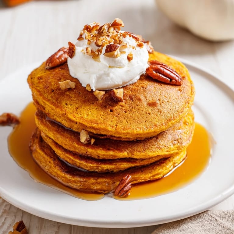 A stack of comforting pumpkin spice pancakes, inviting, with fluffy textures and rich flavors.