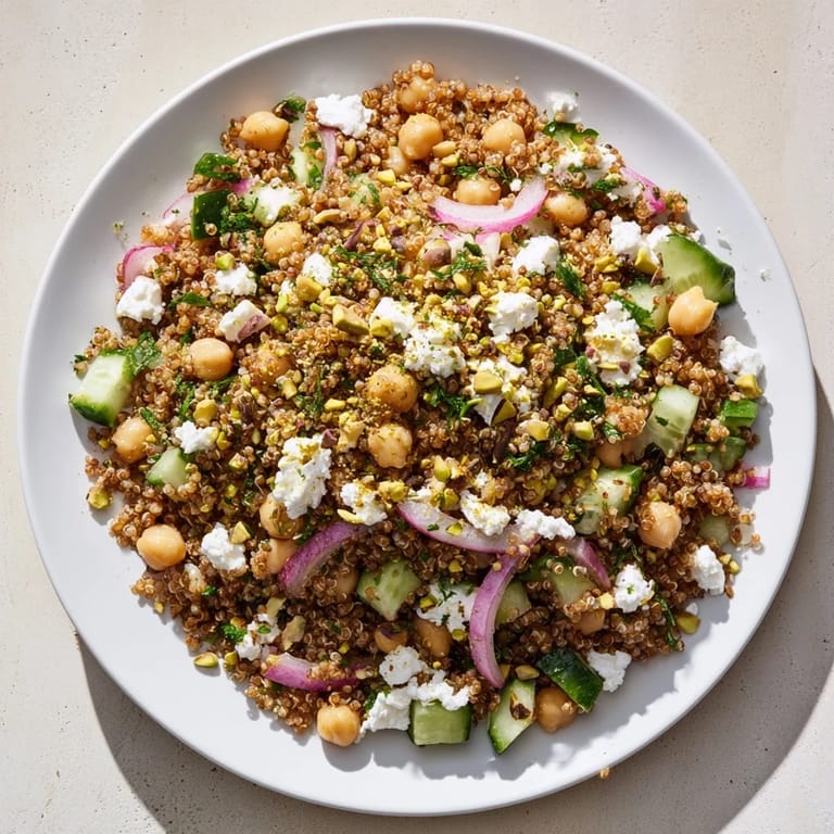 This refreshing Jennifer Aniston salad showcases fluffy quinoa, crisp veggies, and a zesty lemon dressing.