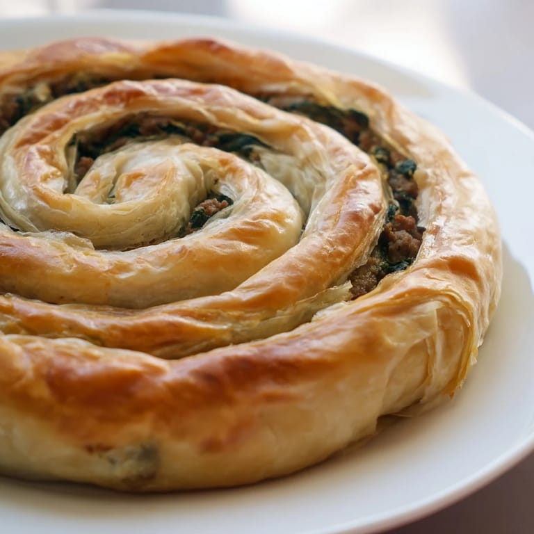 Warm, homemade Bosnian Burek, sliced and steaming, inviting you to enjoy a flavorful Balkan meal.
