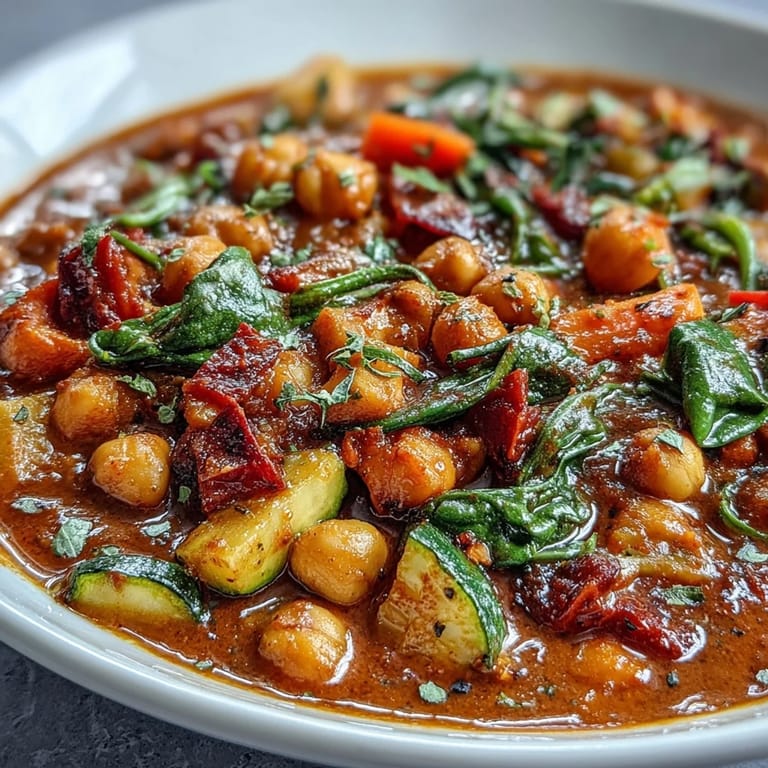 Savory Spicy Chickpea Stew, a comforting vegan meal perfect for a cozy evening.