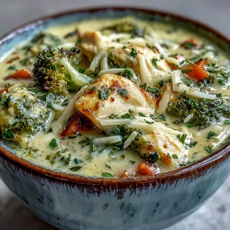 Hearty Best Chicken Broccoli Cheddar Soup in a rustic mug paired with crusty bread on a wooden table.