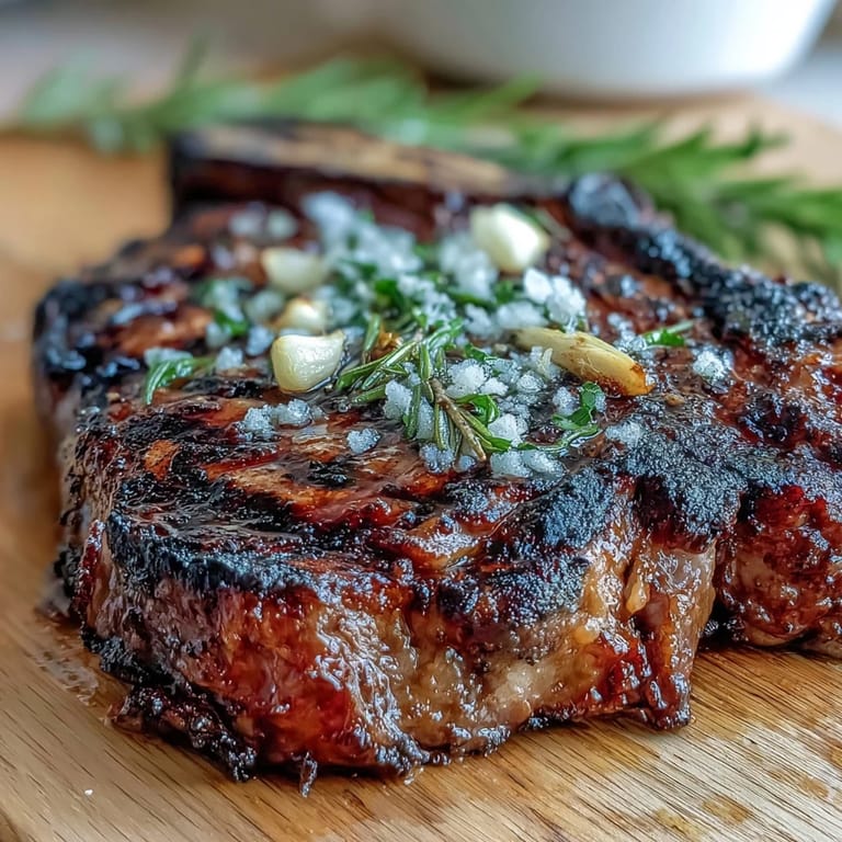 Succulent grilled rib eye steak alongside tender asparagus and golden baby potatoes, perfect for a steakhouse dinner at home.