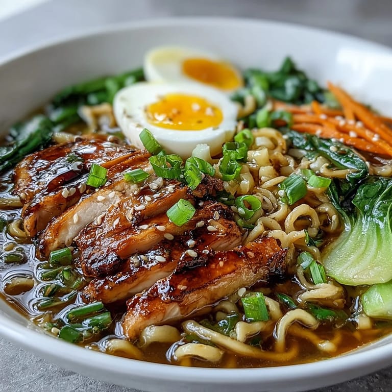 Chopsticks lift sliced chicken from a bowl of Healthy Miso Chicken Noodle Bowls, showcasing colorful veggies and noodles.