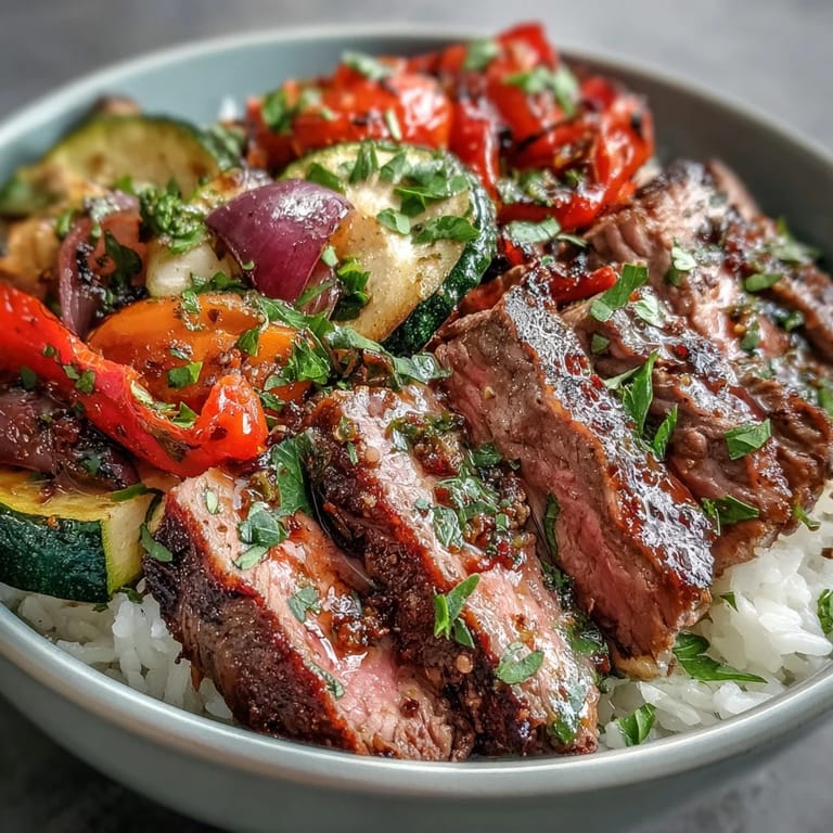 This easy Sheet Pan Steak and Veggie Bowl features tender meat, caramelized veggies, and aromatic rice, perfect for a quick dinner.