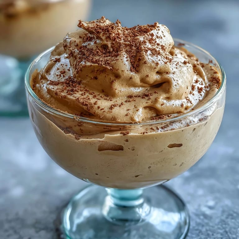 Layered Hojicha Mousse dessert topped with cocoa nibs, presented ready-to-eat for a refined, easy homemade treat.