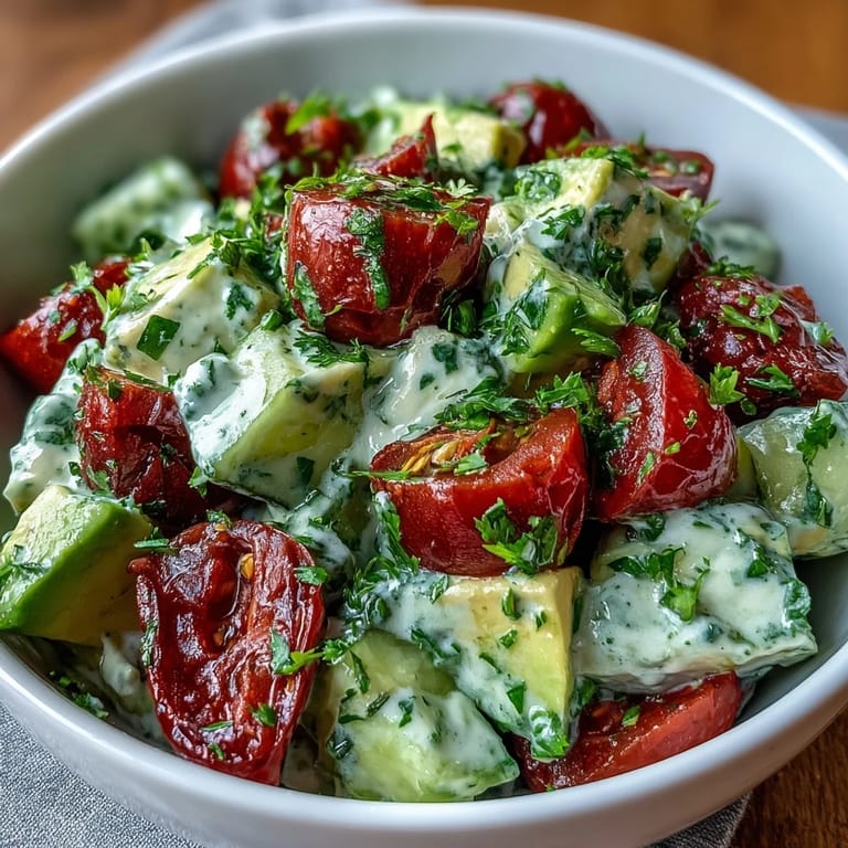 Creamy avocado and fresh veggies tossed in zesty lemon dressing for a refreshing, colorful salad perfect for summer.