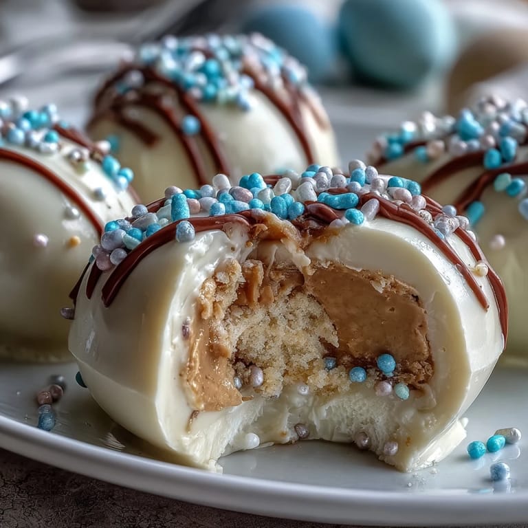 Creamy peanut butter centers dipped in smooth white chocolate and topped with colorful sprinkles for Easter.  