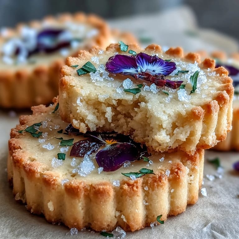 Golden shortbread cookies decorated with delicate pansies and violets, ideal for Easter dessert platters.  
