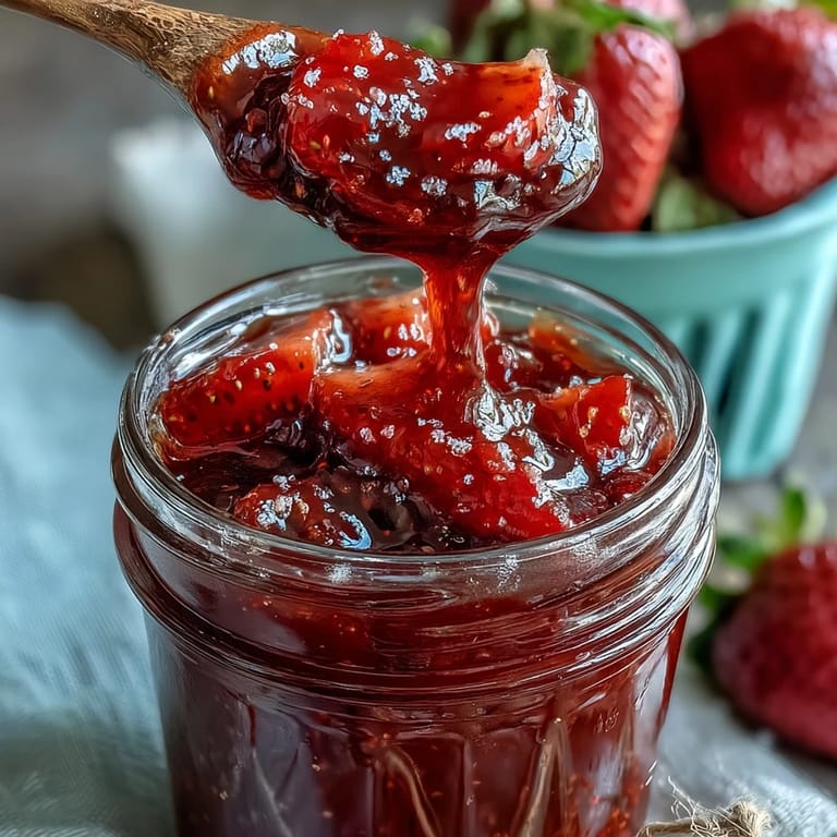 Charming small-batch strawberry jam with vanilla and lemon, perfect for morning toast or gifting.  