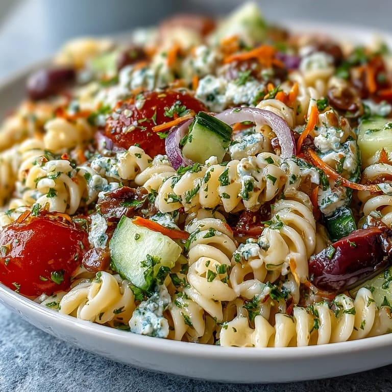 A bountiful Memorial Day Pasta Salad, showcasing fresh ingredients, ready for outdoor dining.