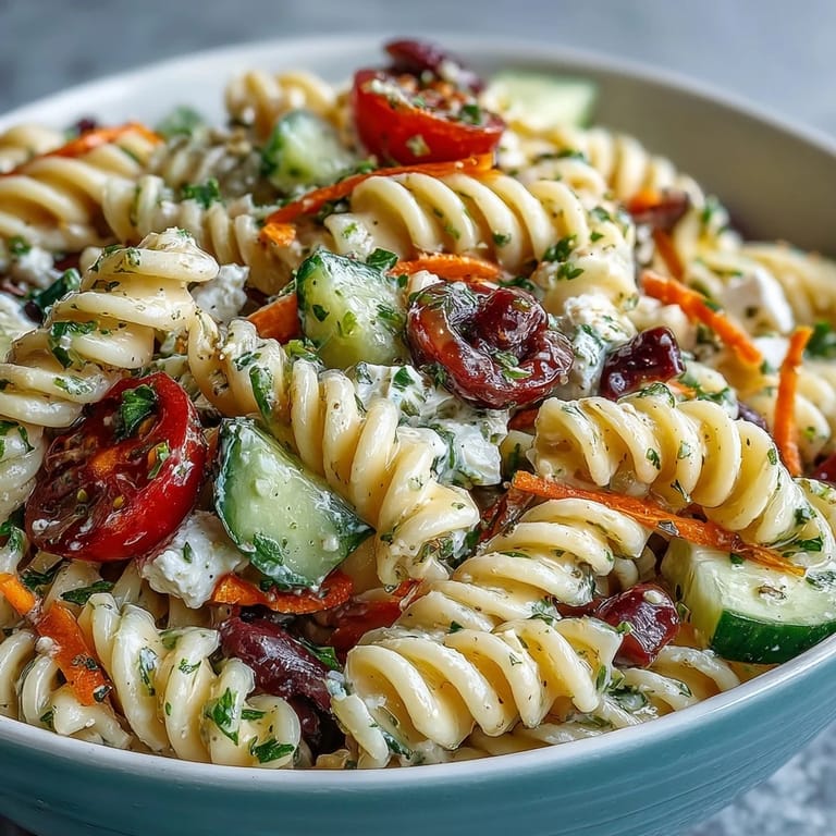 This Memorial Day Pasta Salad photo features cooling, colorful vegetables perfect for summer picnics.