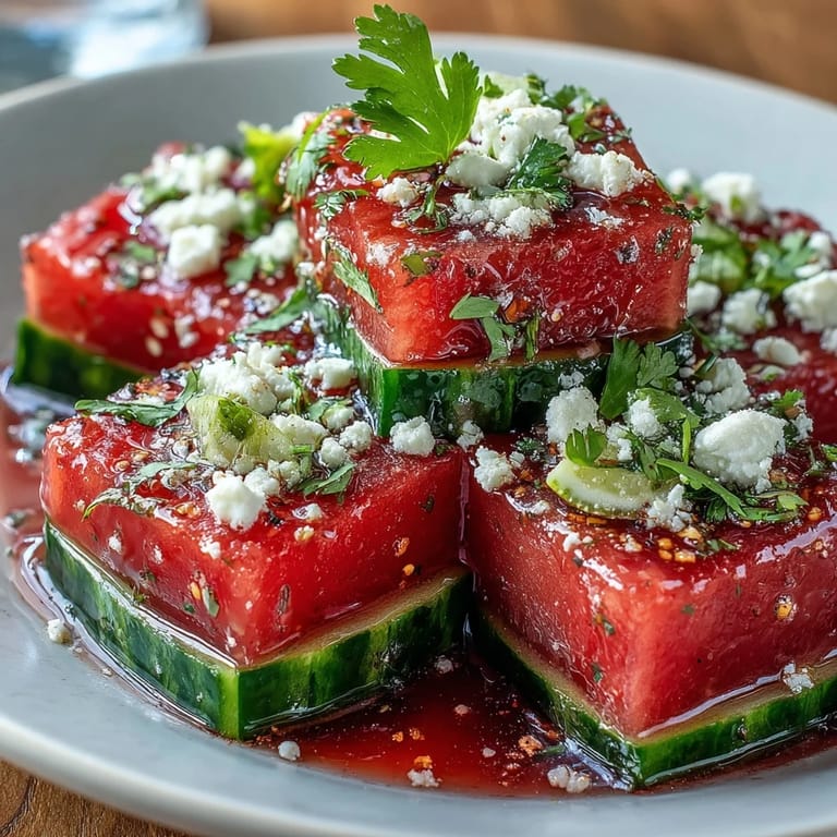 Refreshing Tajin lime watermelon cucumber salad, a bright, easy side dish.