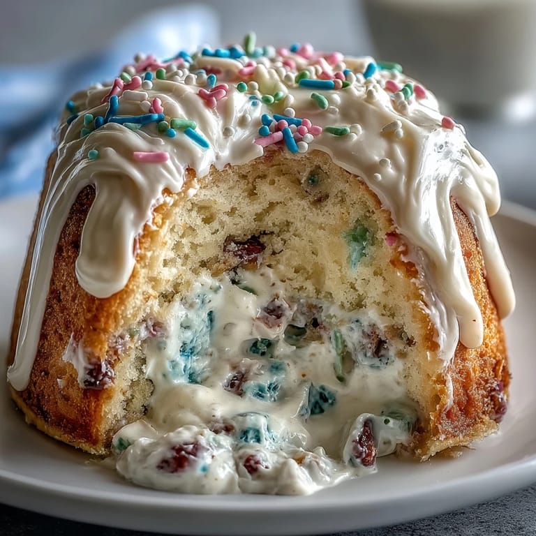 Adorable, colorful Spring Birthday Party Sprinkle Funfetti Dip Cake, ready to slice.