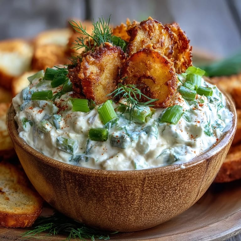 Irresistible fried pickle dip with ranch, ready for game day snacking.