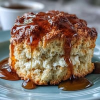 Spring brunch dandelion honey scones with clotted cream, golden and tender, topped with honey and fresh dandelion petals for a floral touch.
