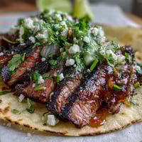 Cinco de Mayo street taco bar showcasing juicy carne asada and vibrant toppings.