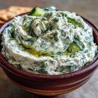 Creamy Skyr Tzatziki Dip with fresh dill and crisp cucumber, a vibrant appetizer.